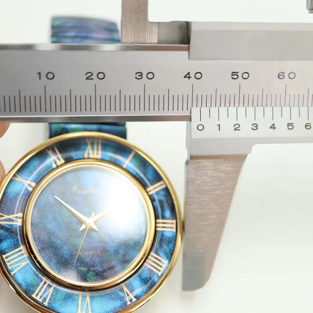 Vintage Pierre Nicol Blue Gold Tone Round 42mm Watch Stretch Band w New Battery